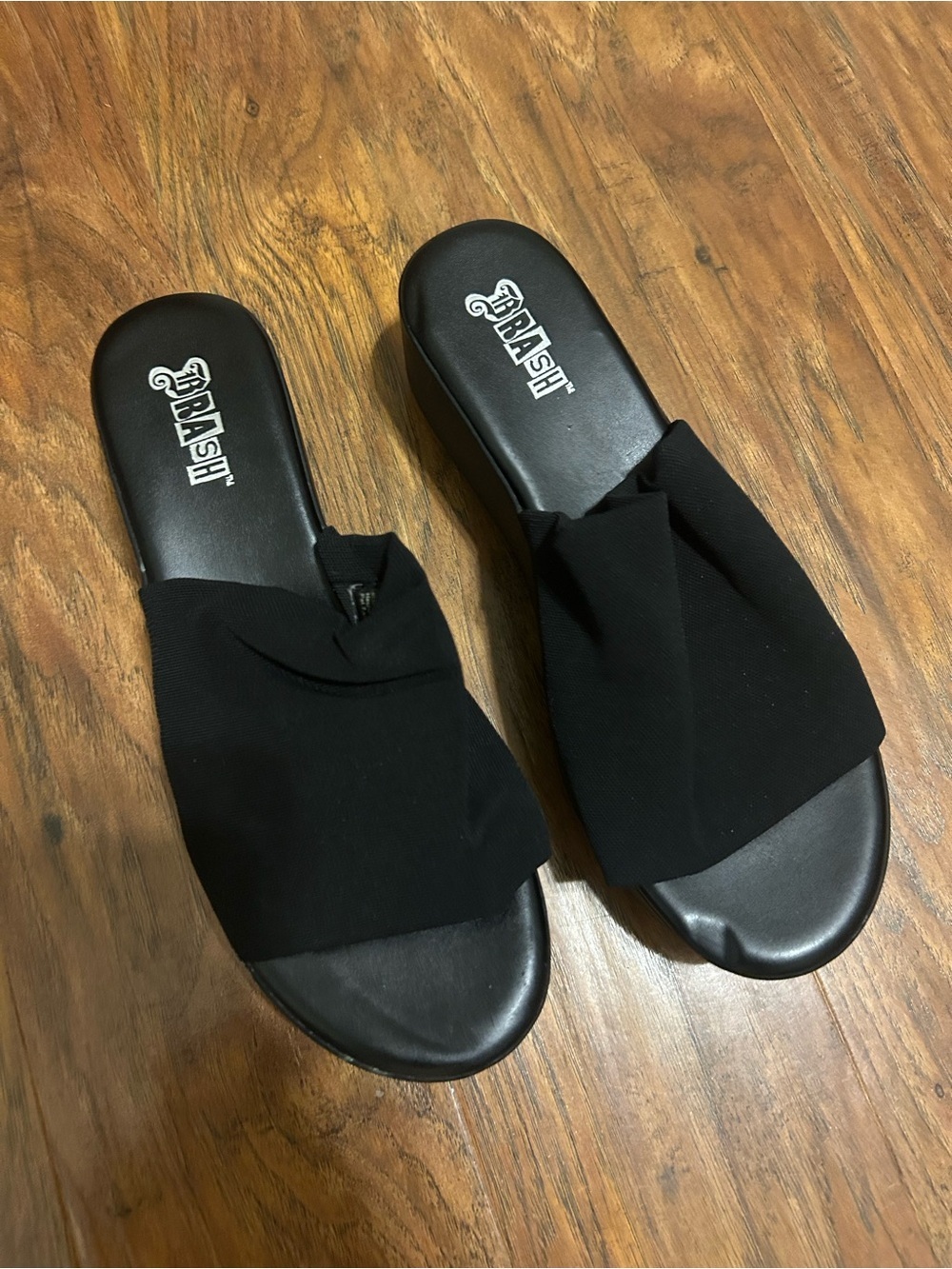 Brash Black Twist-Front Slide Sandals 90s Y2K